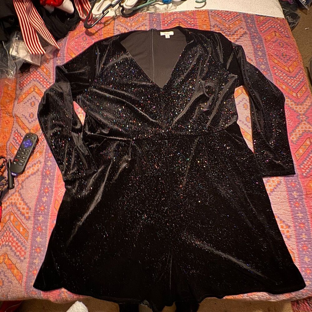 Candies Rainbow Sparkle Black Velvet Romper Size 1X